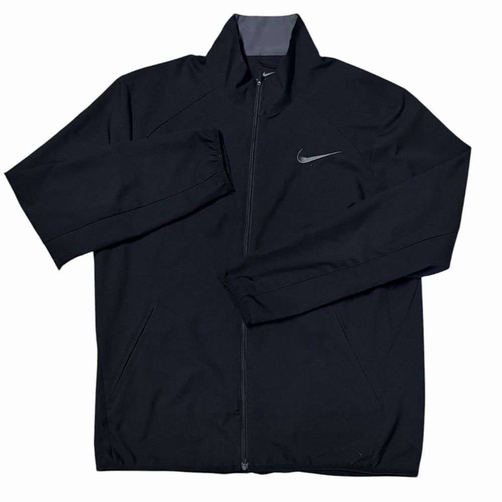 Nike Dri Fit Track Jacket Mens Large Black Full Zip Unlined Swoosh Stitched